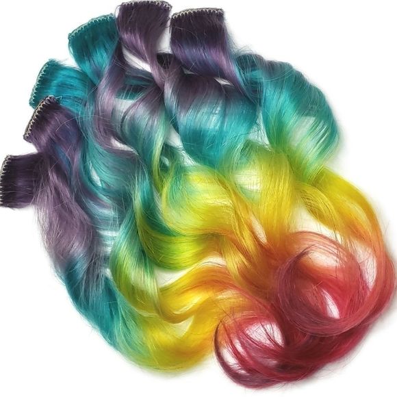 Pastel Colored Rainbow Remy Human Hair Extensions for Shoulder Length